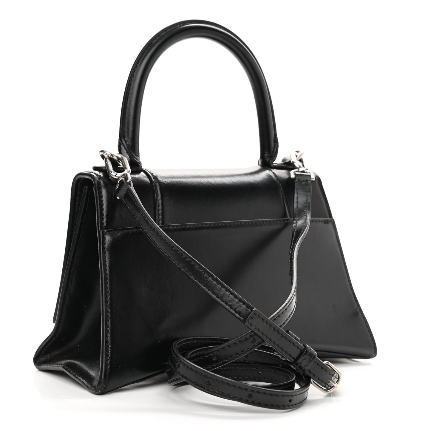 Shiny Box Calfskin Graffiti Logo Small Hourglass Top Handle Bag Black Silver