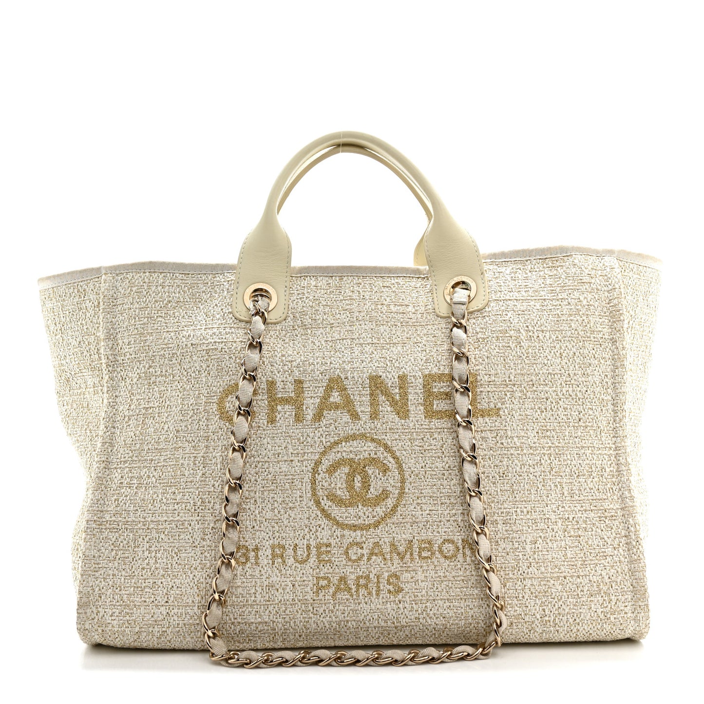Lurex Boucle Medium Deauville Tote White