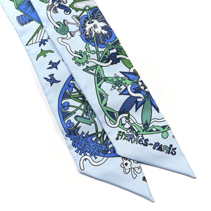 Hermes Silk La Folle Parade Twilly Bleu Ciel Vert Cobalt 2 of 4