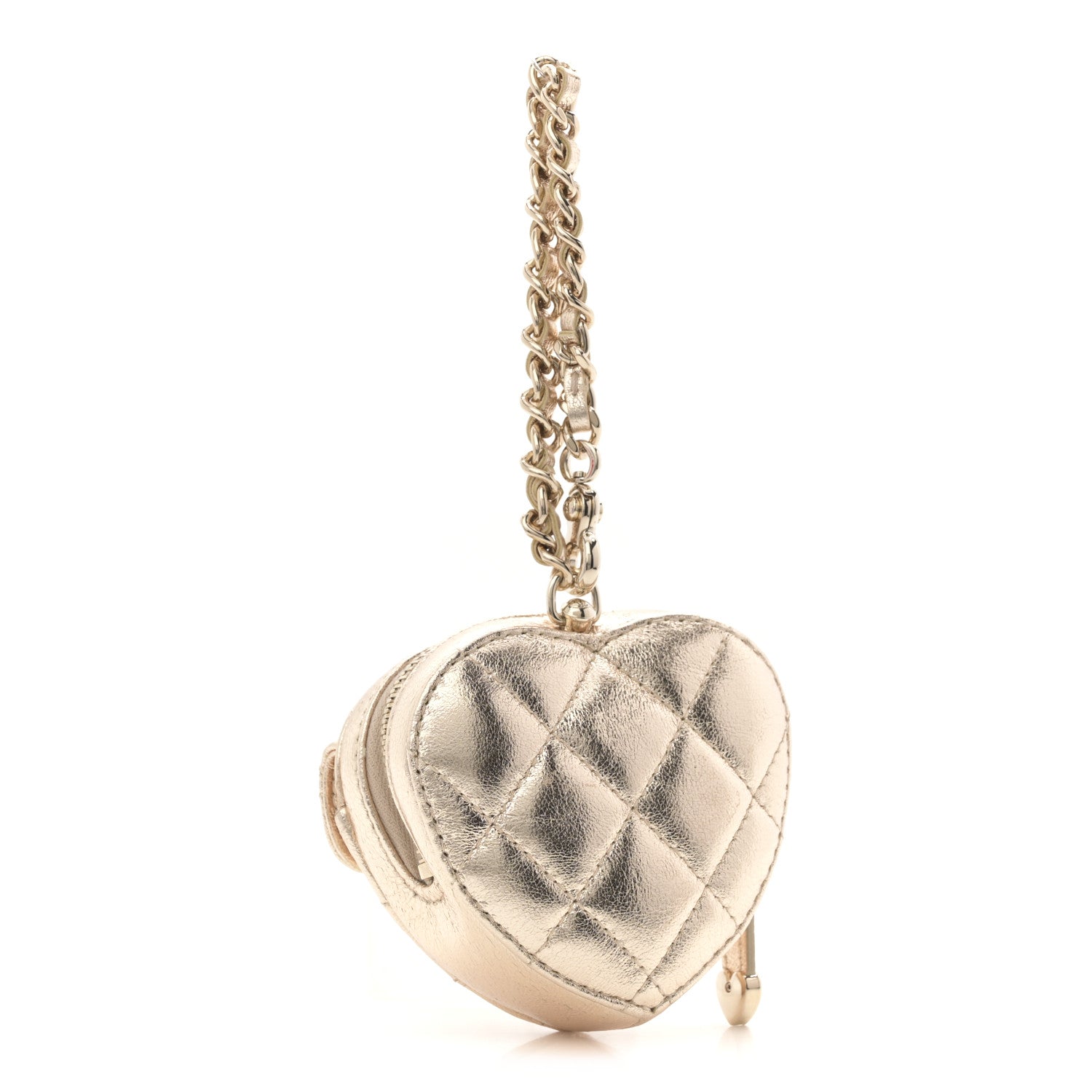 Chanel Metallic Lambskin Quilted CC In Love Mini Heart Bag Charm Gold 3 of 8