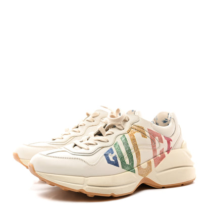 Gucci Calfskin Glitter Game Logo Womens Rhyton Sneakers 39.5 Mystic White 3 of 8