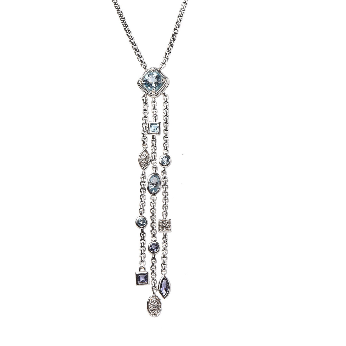 Sterling Silver Diamond Iolite Blue Topaz Confetti Ice Necklace