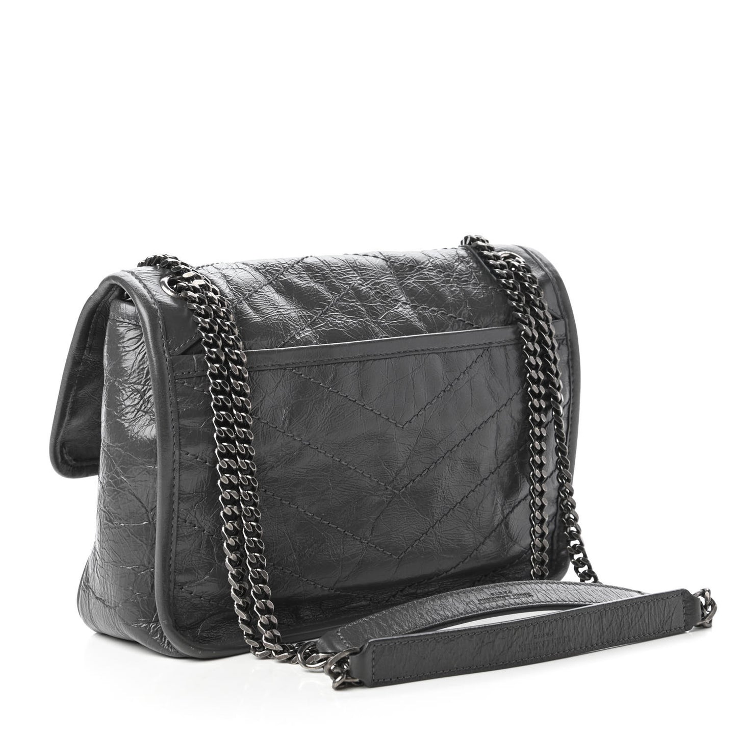 Crinkled Calfskin Matelasse Monogram Baby Niki Chain Satchel Storm