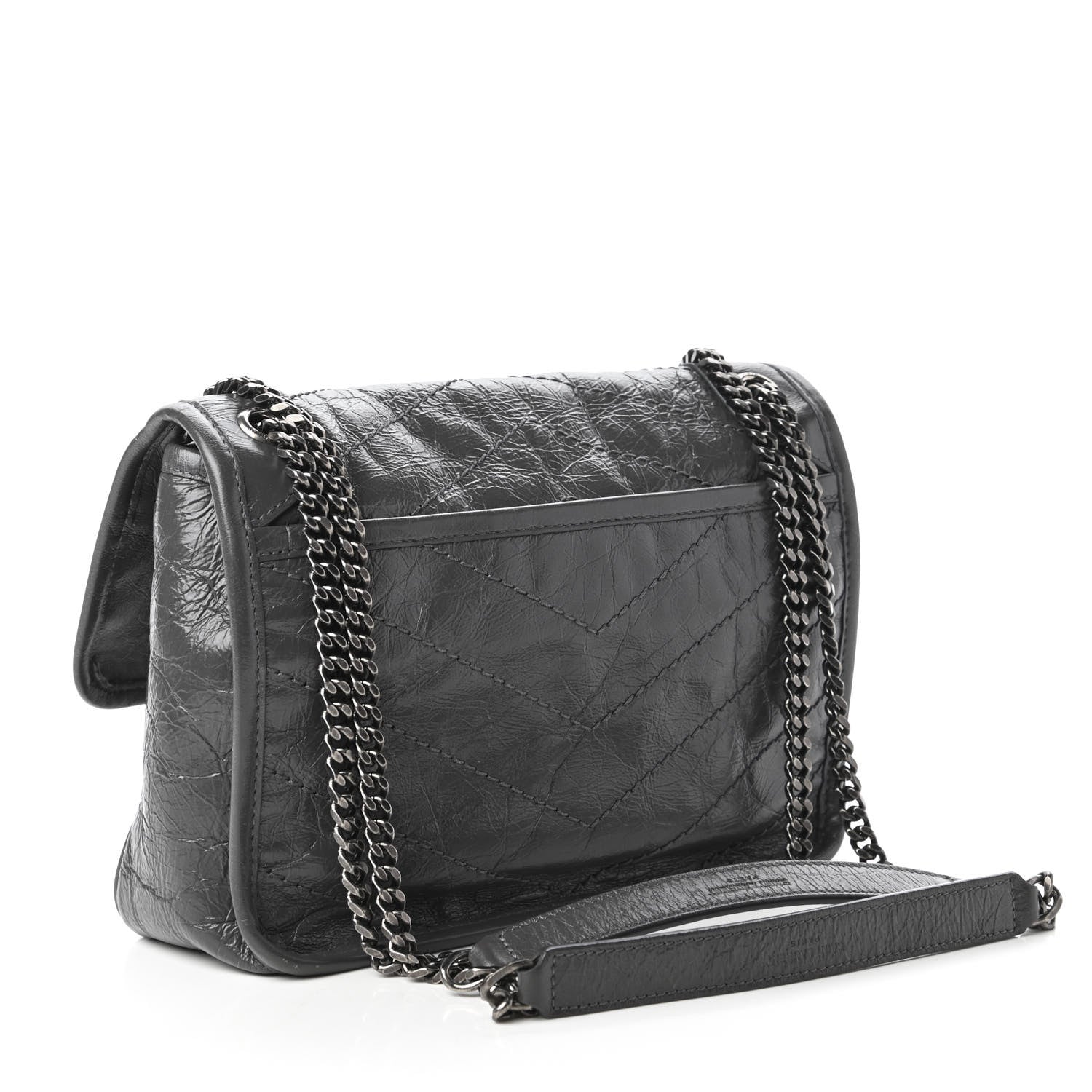 Saint Laurent Crinkled Calfskin Matelasse Monogram Baby Niki Chain Satchel Storm 3 of 11