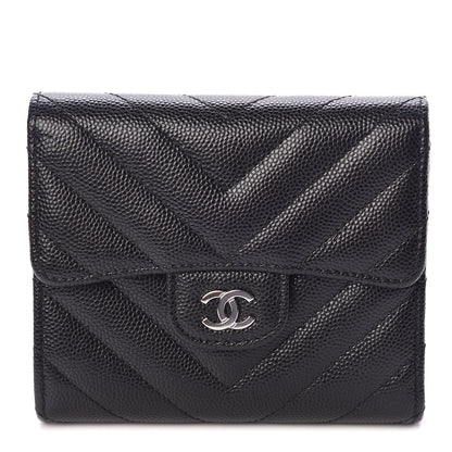 Chanel Caviar Chevron Quilted Compact Flap Wallet Black 1 of 9