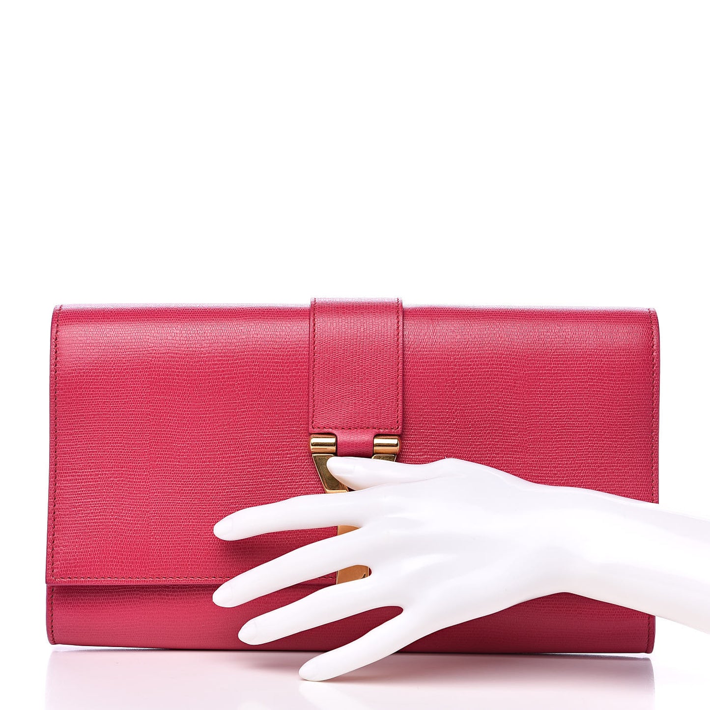 Textured Calfskin Y Ligne Clutch Fuchsia
