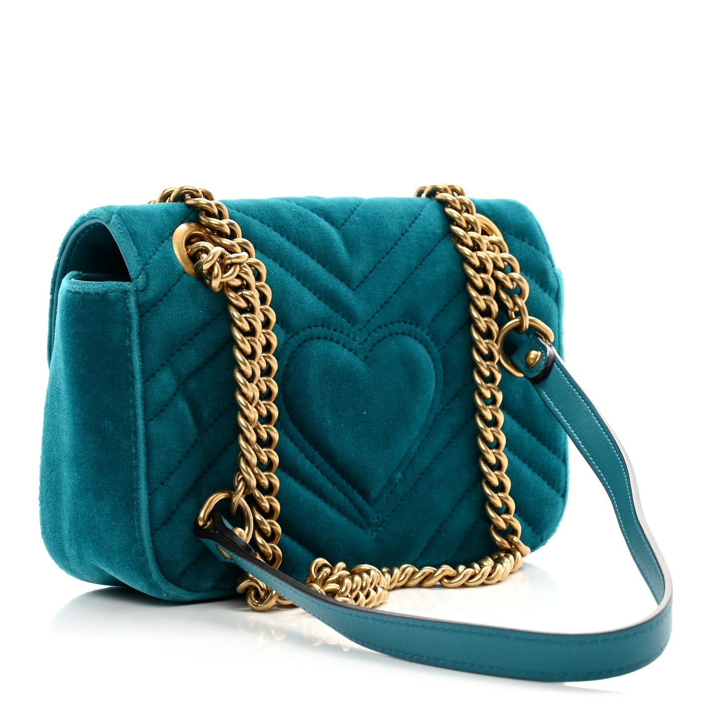 Velvet Matelasse Embroidered Mini GG Marmont Shoulder Bag Pavone Cyan