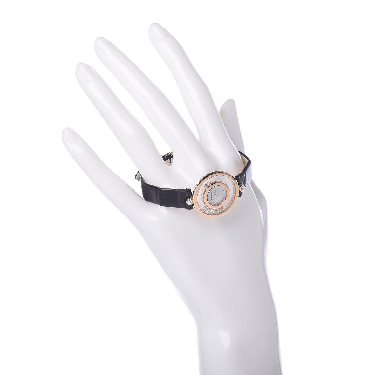 18K Rose Gold Alligator 5 Diamond 25mm Happy Diamonds Quartz Watch