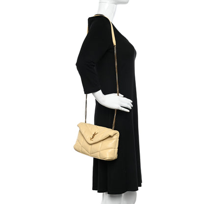 Saint Laurent Lambskin Quilted Toy Loulou Puffer Monogram Chain Satchel Jaune Pale 2 of 9