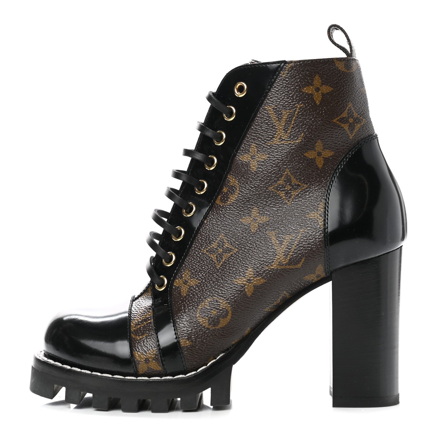 Patent Calfskin Monogram Star Trail Ankle Boots 39 Black