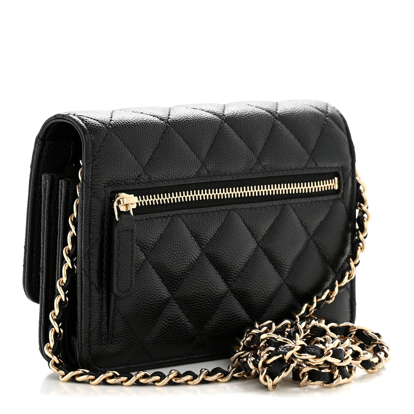 Caviar Quilted Mini Wallet On Chain WOC Black
