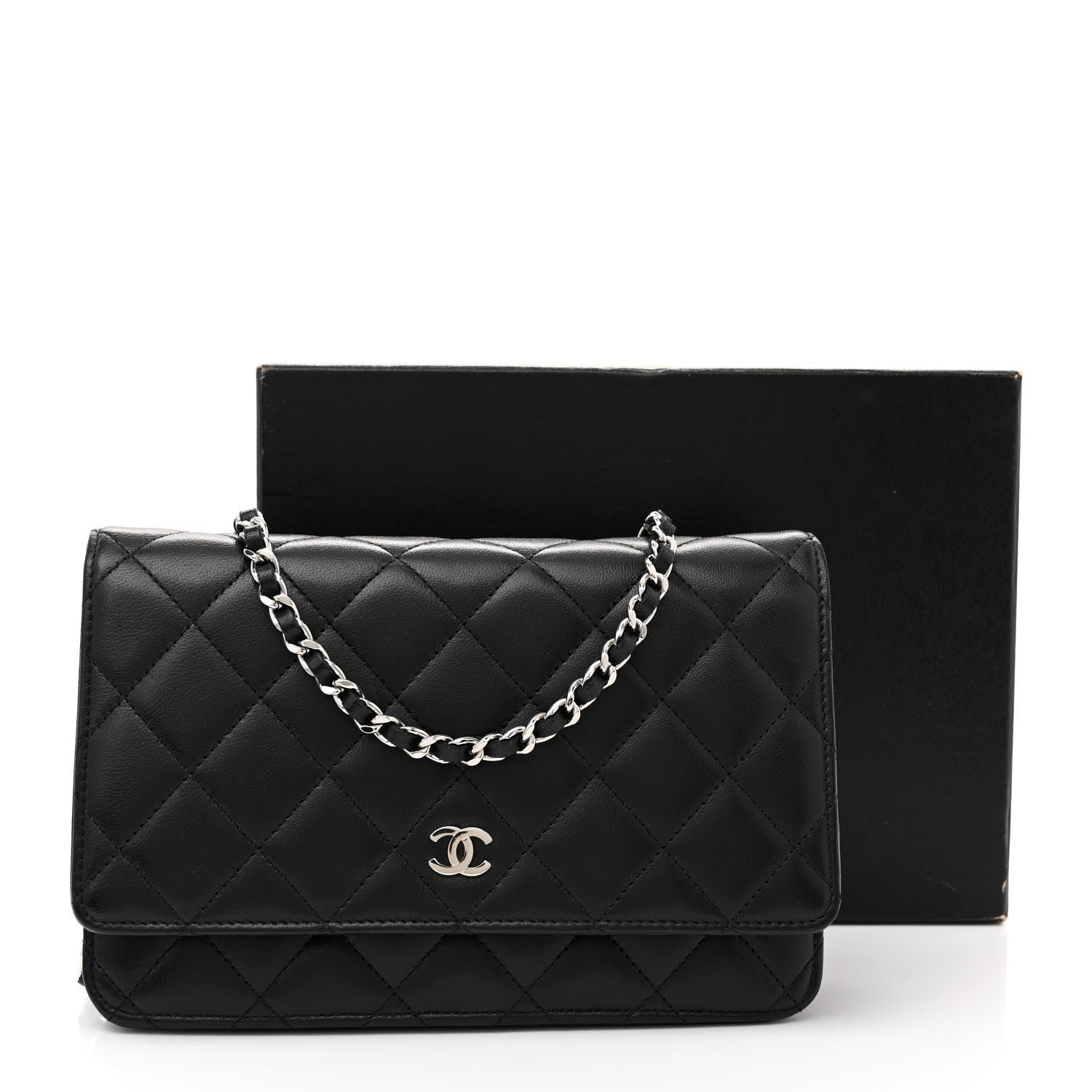 Chanel Lambskin Quilted Wallet On Chain WOC Black 11 of 11