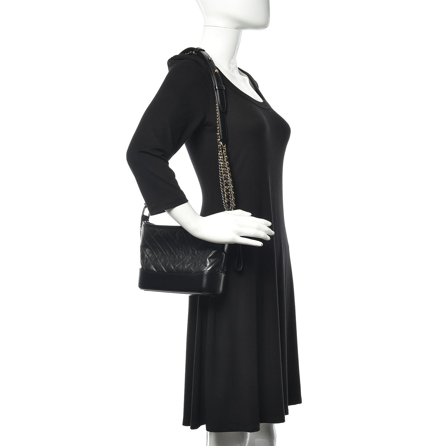 Aged Calfskin Chevron Quilted Small Gabrielle Hobo Black