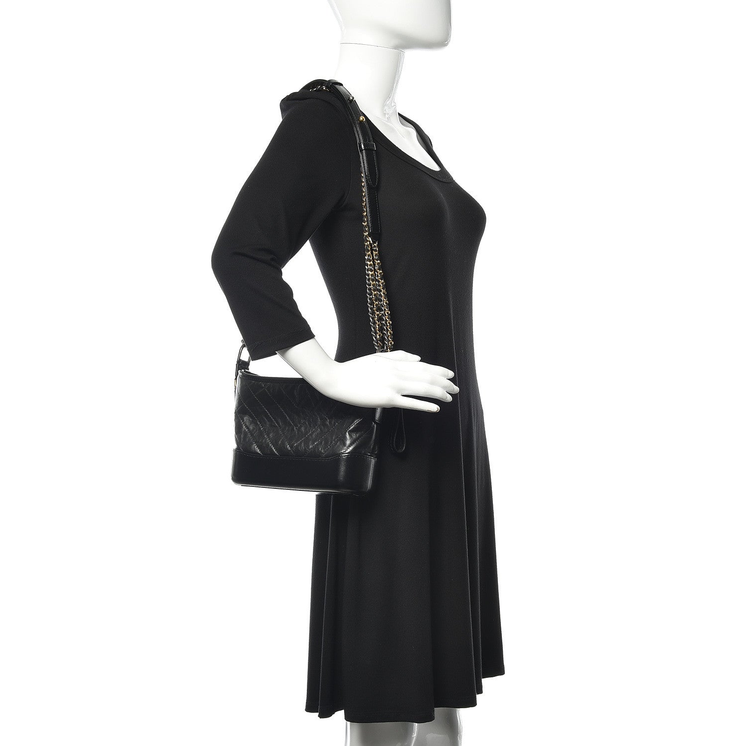 Chanel Aged Calfskin Chevron Quilted Small Gabrielle Hobo Black 2 of 10
