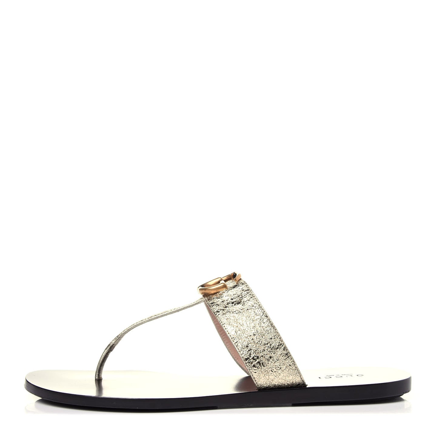 Nappa Silk Galassia GG Marmont Thong Flat Sandals 38.5 Platino