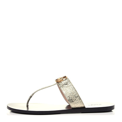 Gucci Nappa Silk Galassia GG Marmont Thong Flat Sandals 38.5 Platino 1 of 11