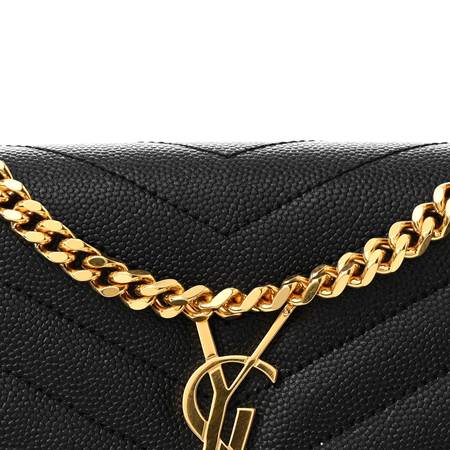 Grain De Poudre Matelasse Chevron Monogram Chain Wallet Black