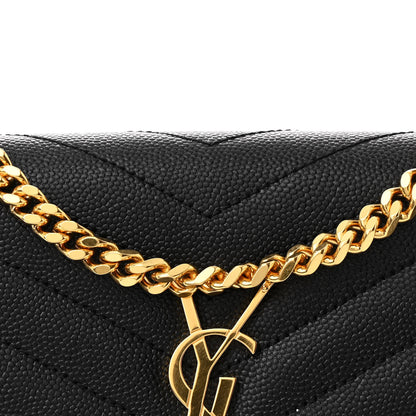 Saint Laurent Grain De Poudre Matelasse Chevron Monogram Chain Wallet Black 10 of 12