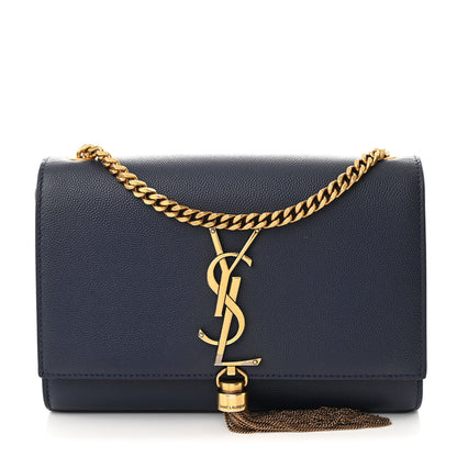 Saint Laurent Grain De Poudre Small Classic Monogram Kate Tassel Satchel Blue Charron 1 of 9