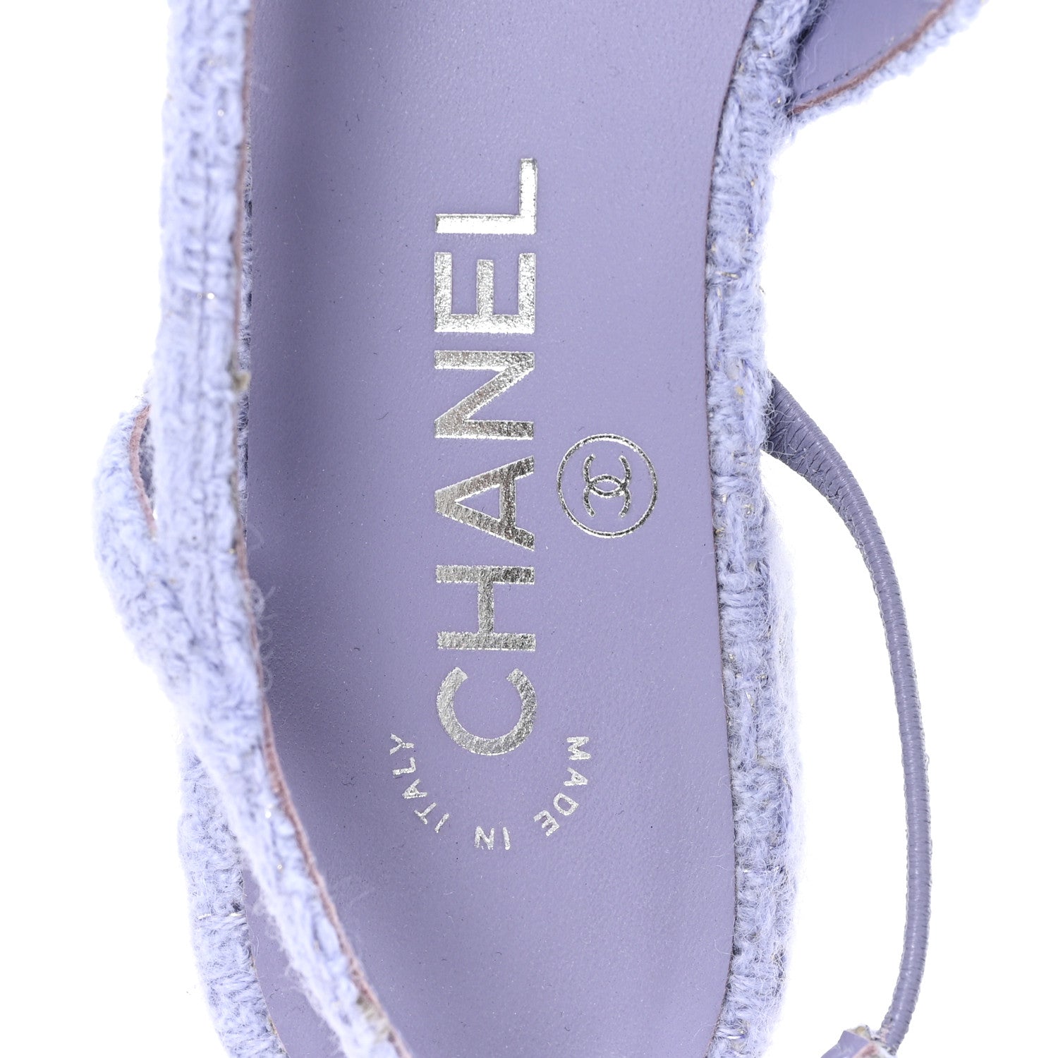 Chanel Iridescent Wool Tweed Patent Cap Toe CC Slingback Flats 36.5 Light Purple Silver Black 8 of 10