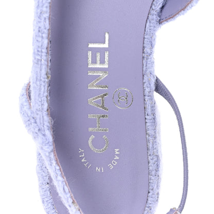 Chanel Iridescent Wool Tweed Patent Cap Toe CC Slingback Flats 36.5 Light Purple Silver Black 8 of 10