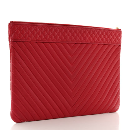 Chanel Caviar Chevron Quilted Large Cosmetic Case Red 3 of 8