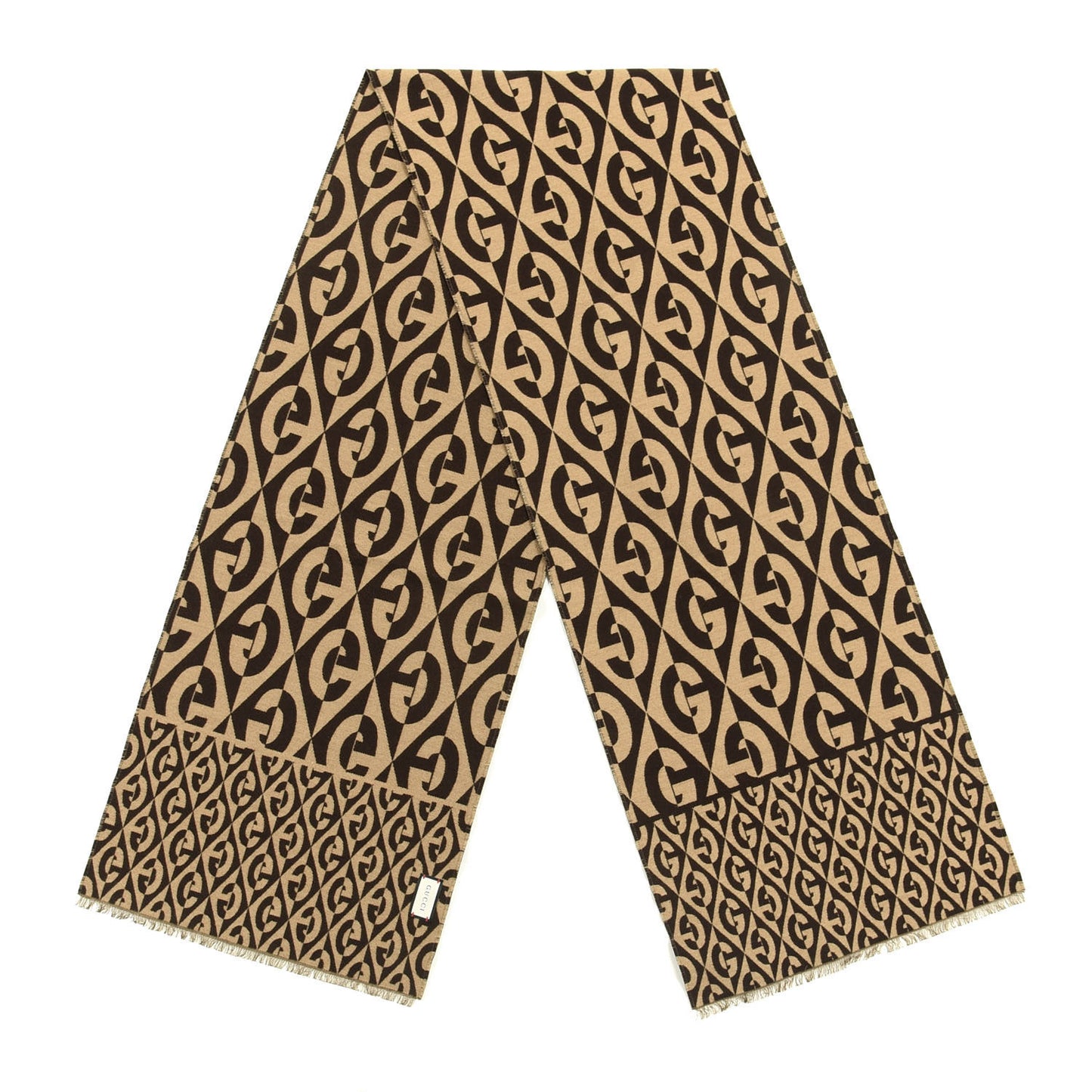 Wool Cotton Jacquard G Rhombus Scarf Beige Brown