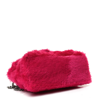 Saint Laurent Merino Shearling Lambskin Quilted Small Loulou Puffer Monogram Chain Satchel Fuchsia 4 of 15