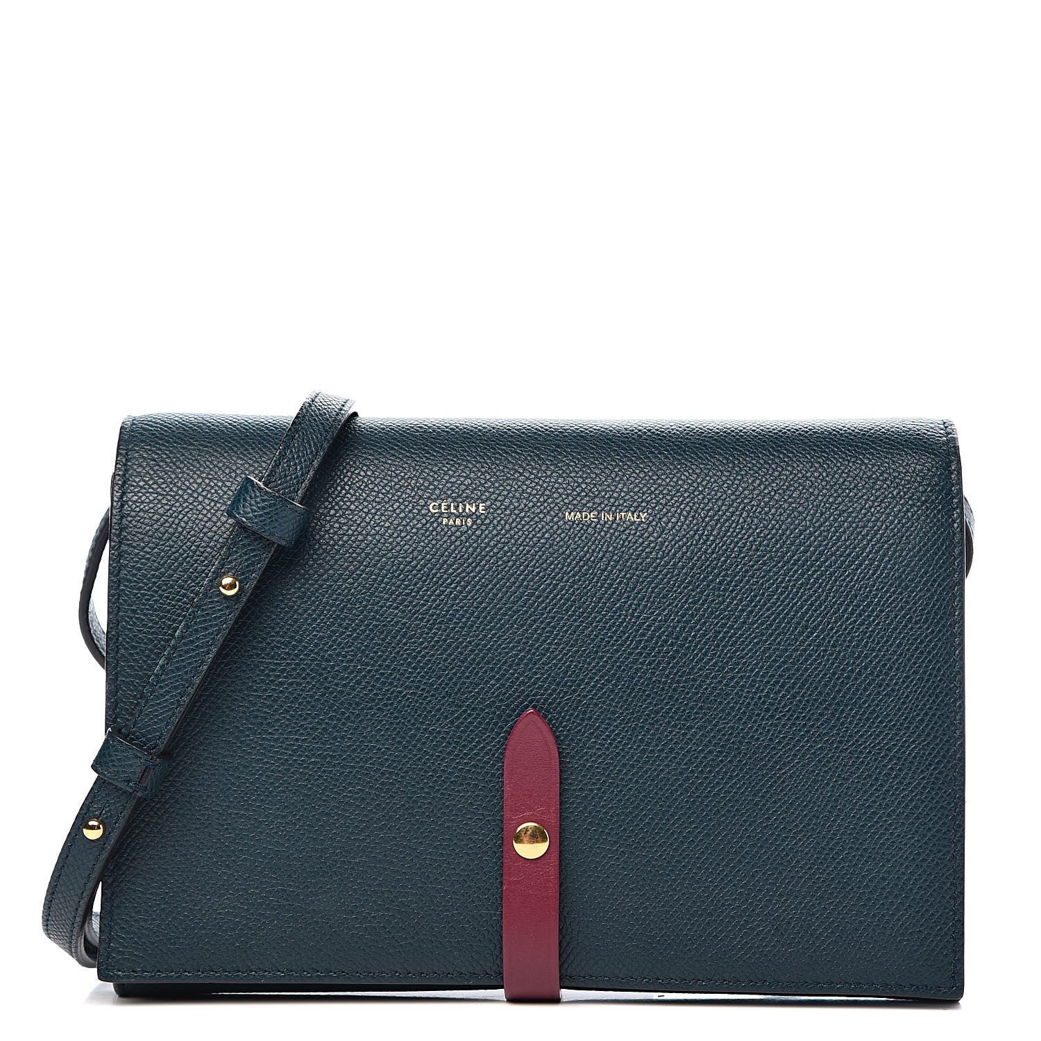 Celine Grained Calfskin Clutch On Strap Bag Steel Blue 1 of 9