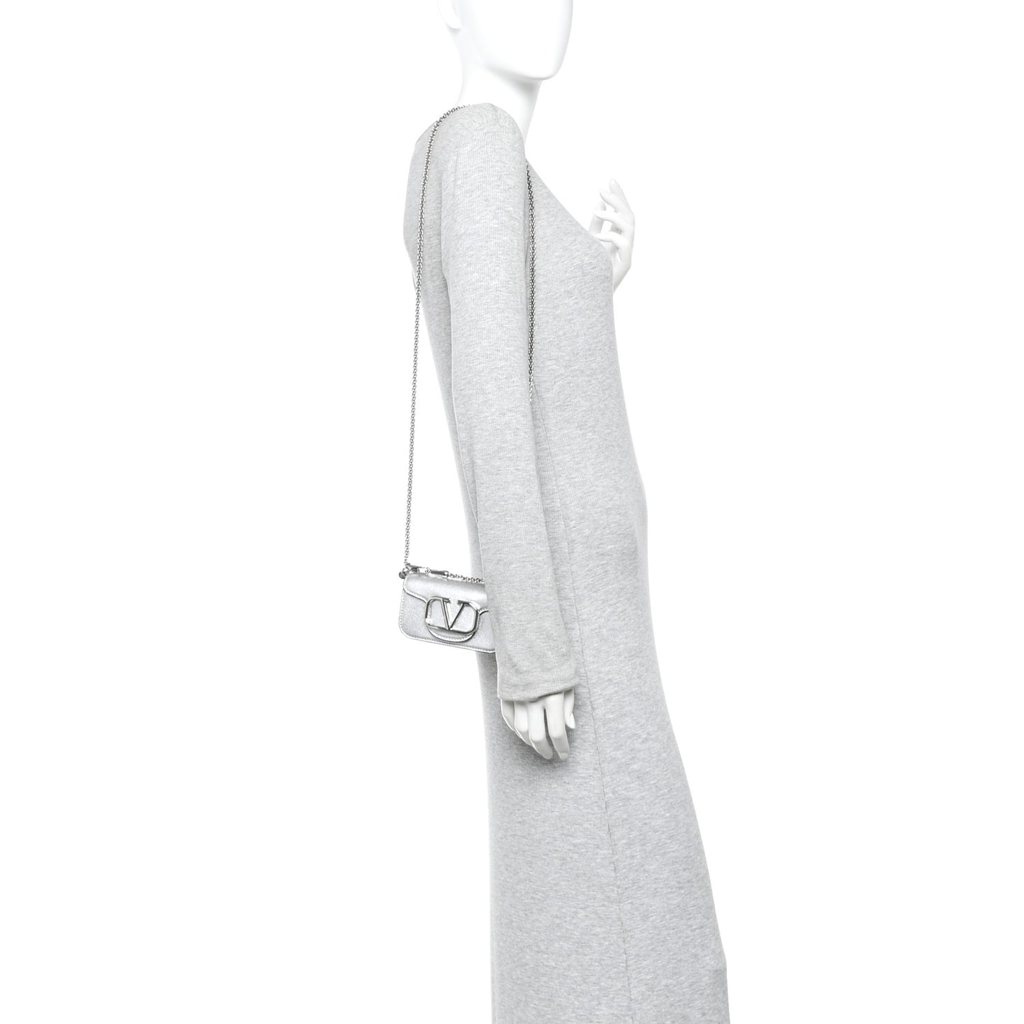 Laminated Calfskin Vlogo Micro Loco Shoulder Bag Silver