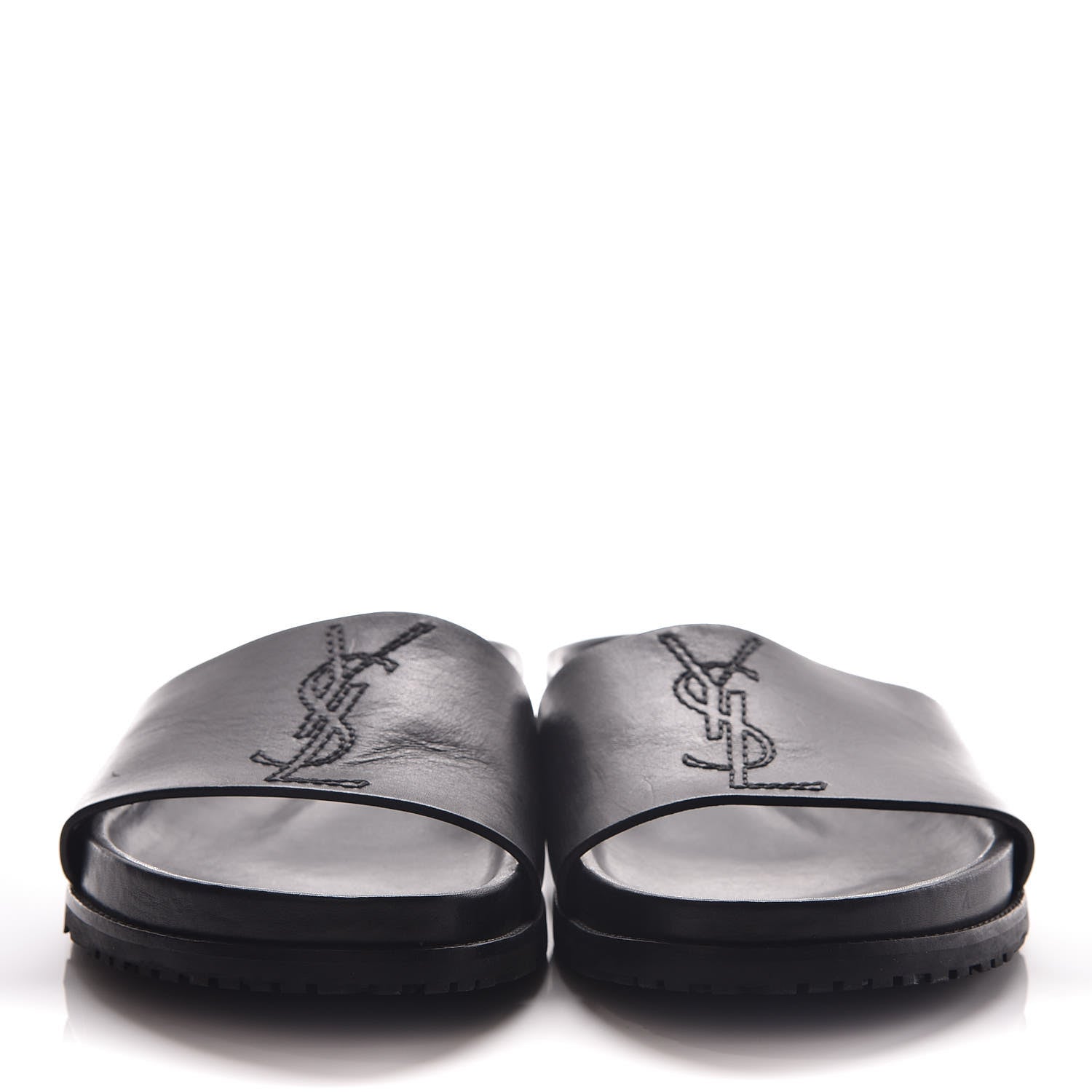 Saint Laurent Calfskin Monogram Jimmy Joan Slide Sandals 41 Black 2 of 9