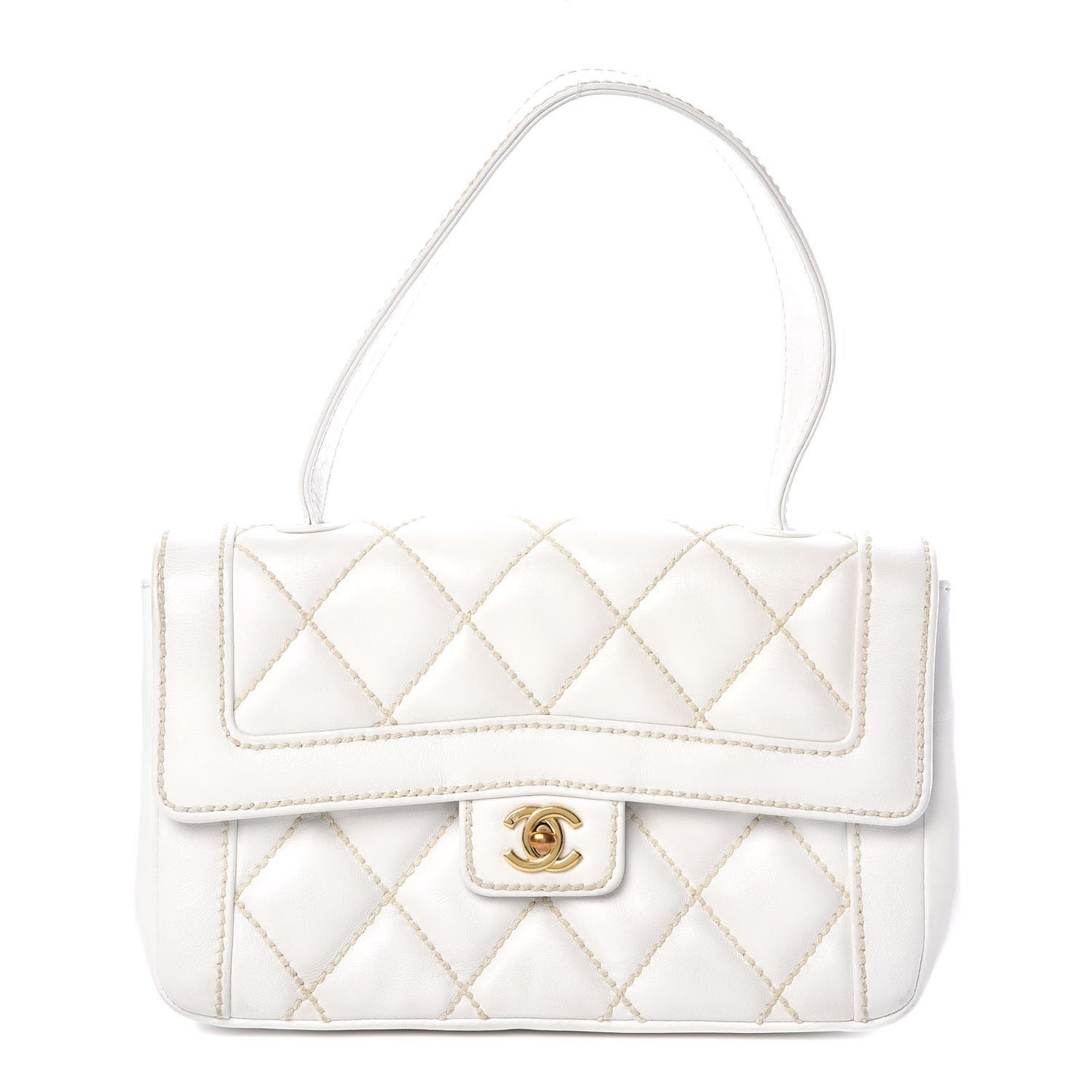 Calfskin Quilted Wild Stitch Flap White