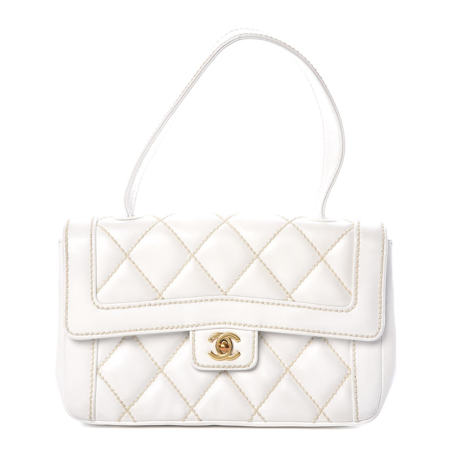 Chanel Calfskin Quilted Wild Stitch Flap White 1 of 13