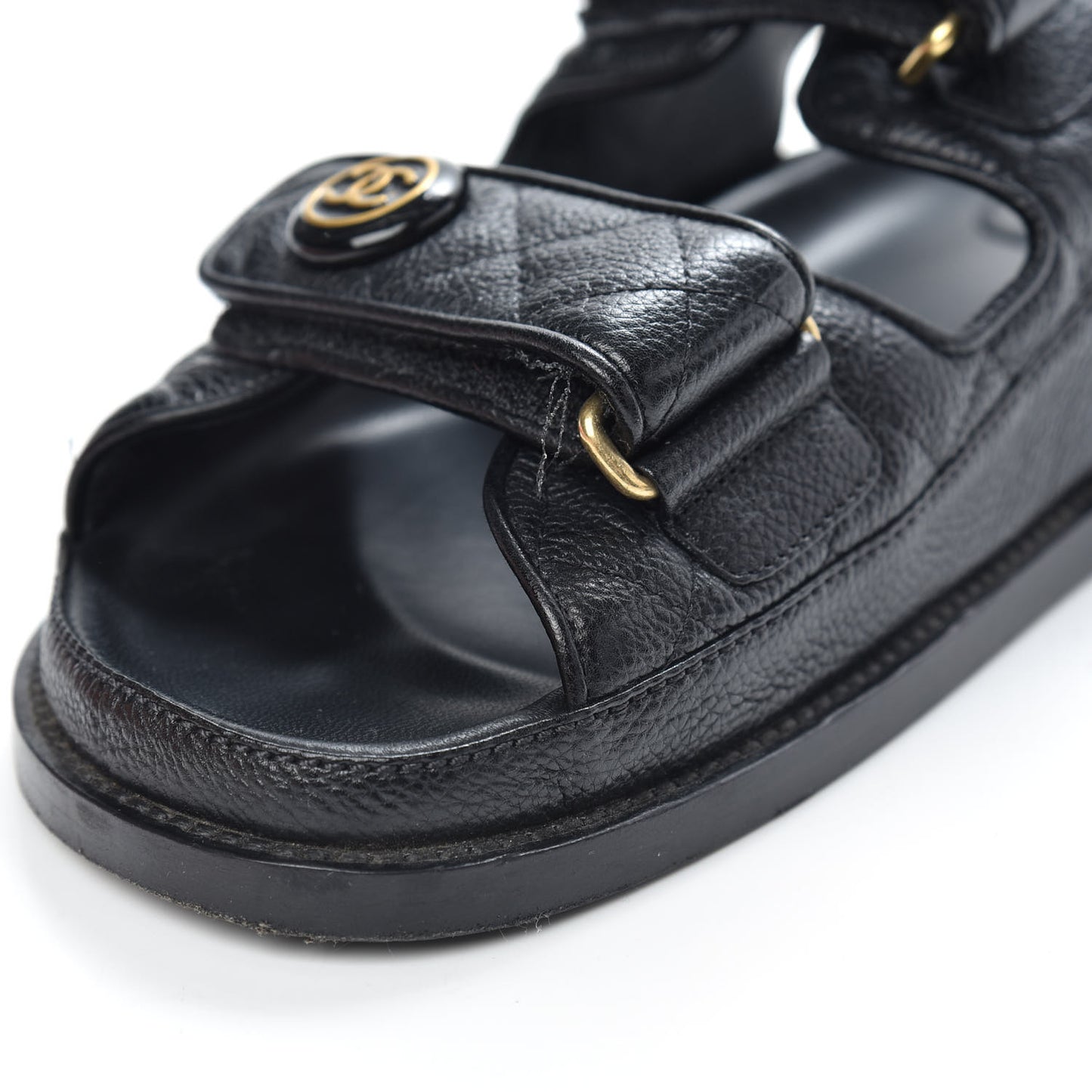 Grained Calfskin Velcro Dad Sandals 37.5 Black