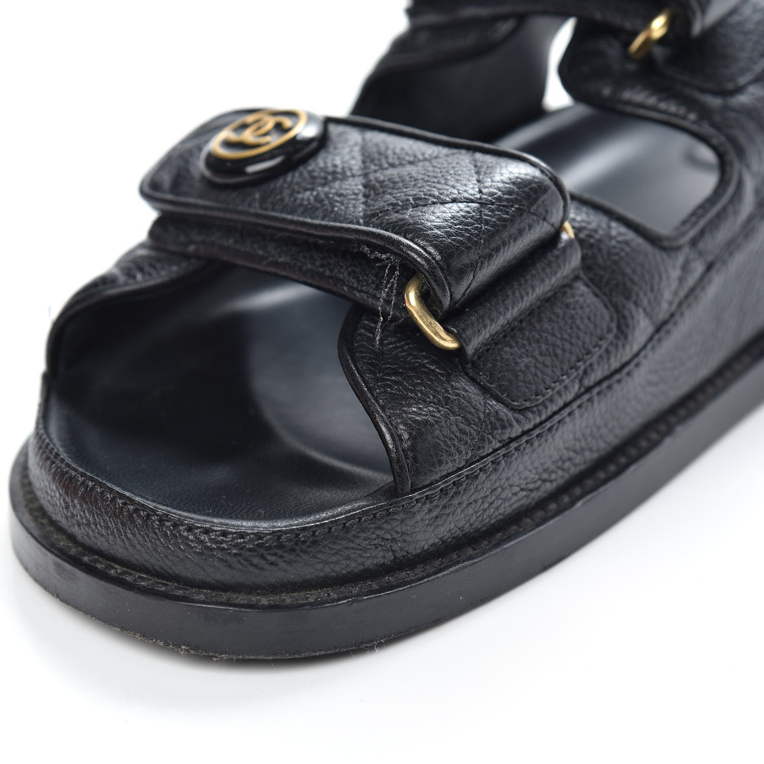Chanel Grained Calfskin Velcro Dad Sandals 37.5 Black 10 of 11