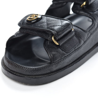 Chanel Grained Calfskin Velcro Dad Sandals 37.5 Black 10 of 11
