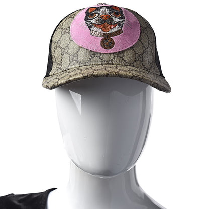 Gucci GG Supreme Monogram Bosco Patch Baseball Hat 55 Beige Malva 2 of 7