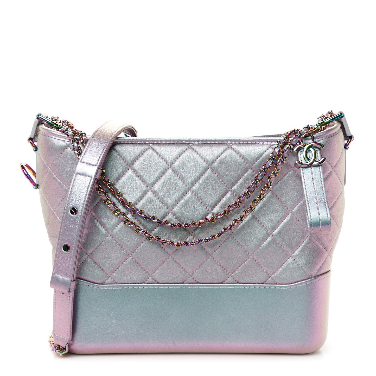 Iridescent Lambskin Calfskin Quilted Medium Gabrielle Hobo Light Purple