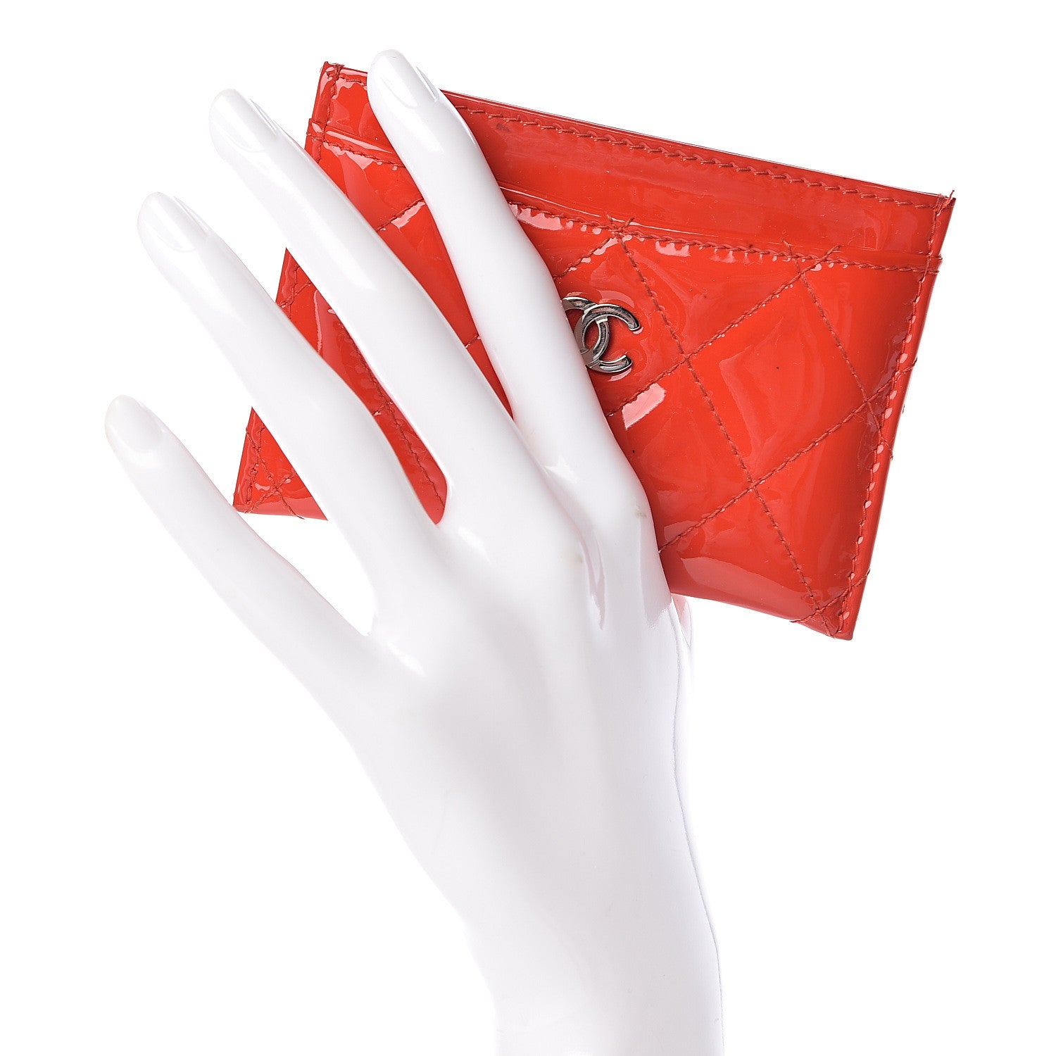 Chanel Patent Quilted Card Holder Red 2 of 9