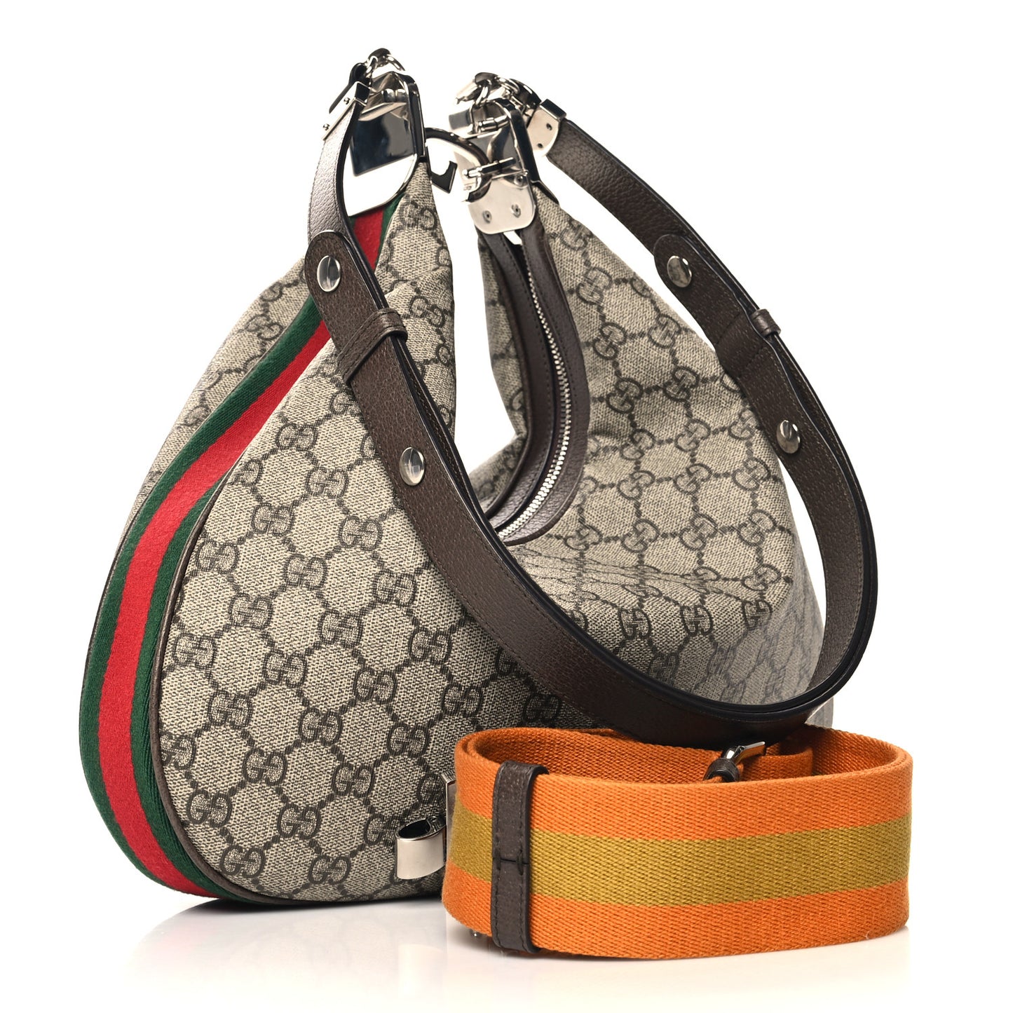 GG Supreme Monogram Textured Calfskin Web Large Attache Shoulder Bag Beige Ebony New Acero