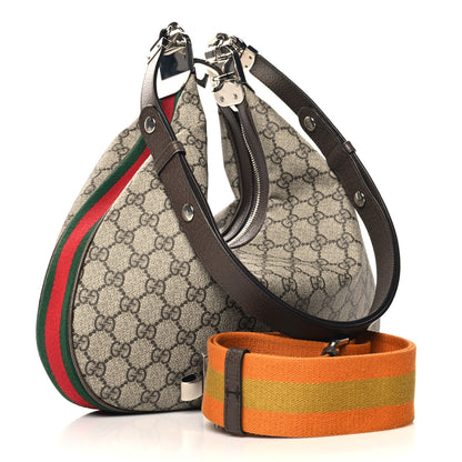 Gucci GG Supreme Monogram Textured Calfskin Web Large Attache Shoulder Bag Beige Ebony New Acero 3 of 11