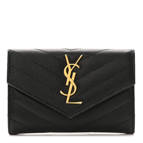 Grain De Poudre Matelasse Chevron Small Monogram Envelope Wallet Black