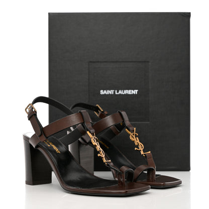 Saint Laurent Calfskin Cassandra Sandals 36.5 Brown 12 of 12