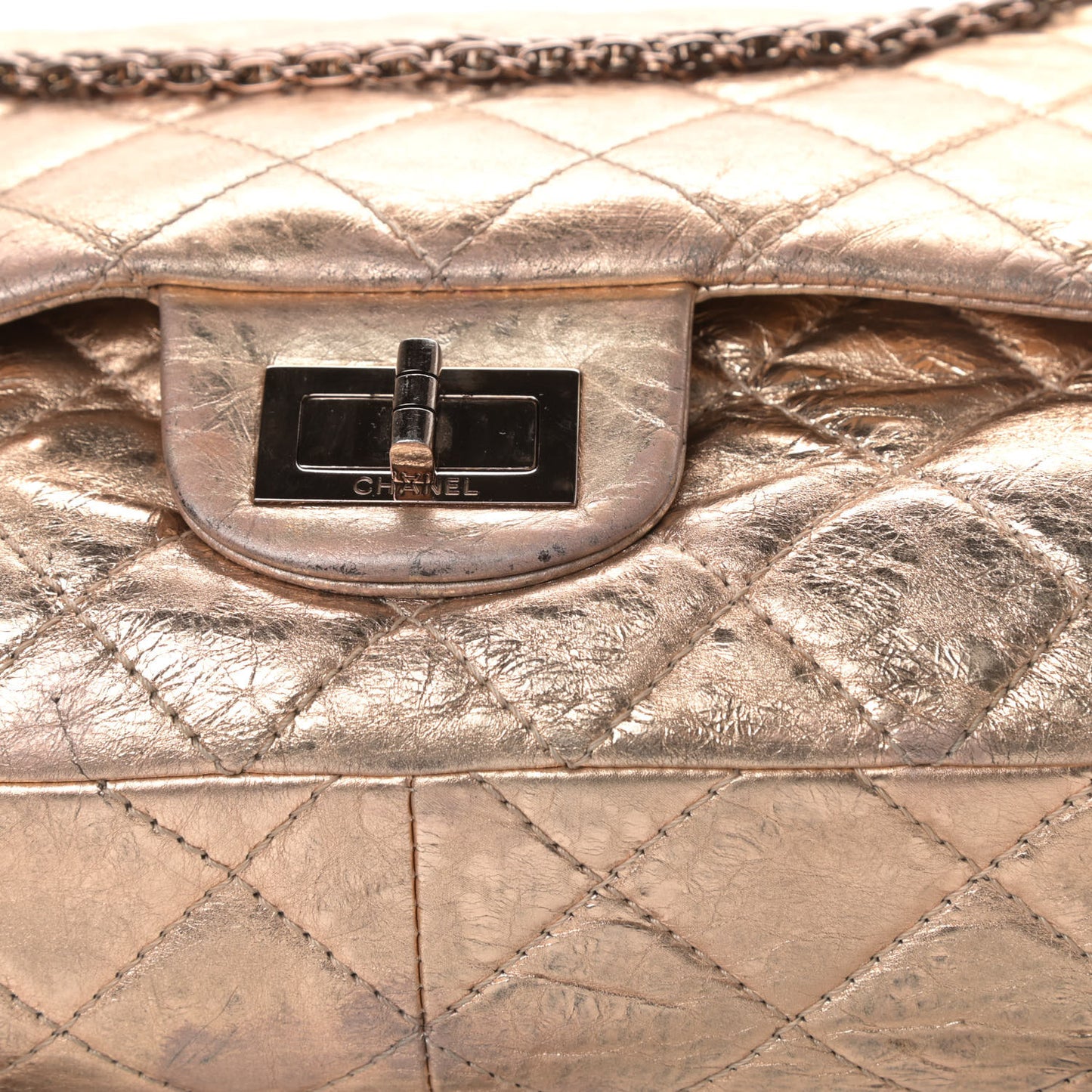 Metallic Aged Calfskin Quilted 2.55 Reissue 227 Flap Gold