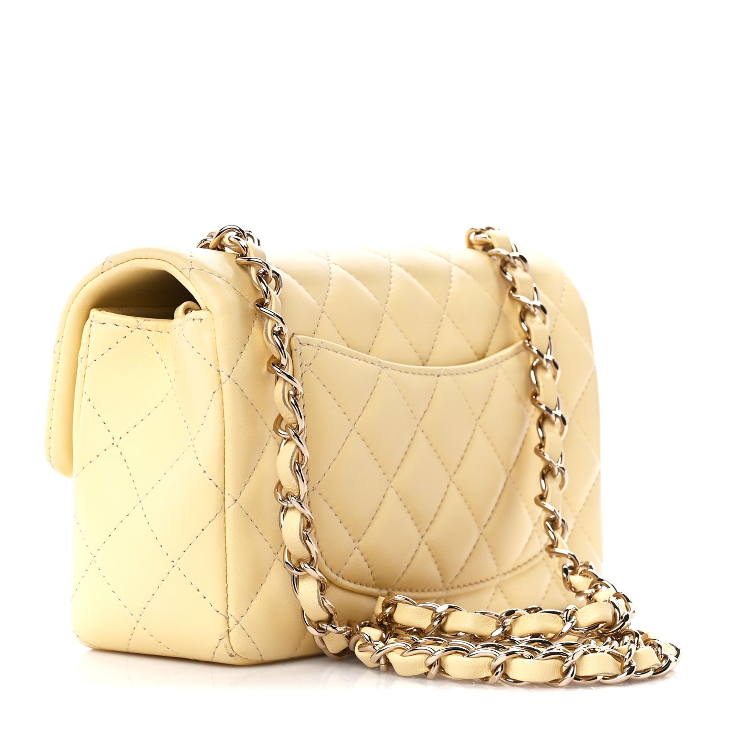 Lambskin Quilted Mini Rectangular Flap Light Yellow