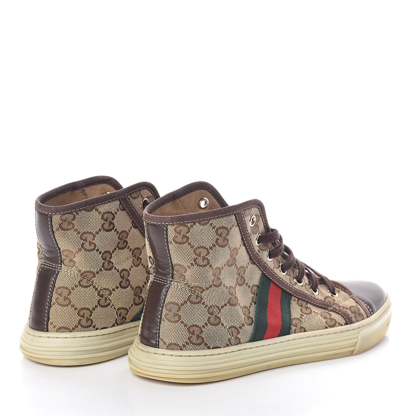 GG Monogram Web Womens High Top Sneakers 39 Brown