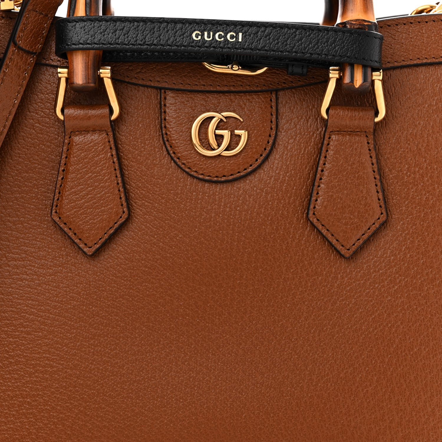 Gucci Textured Dollar Calfskin Web Small Diana Tote Bag Cuir Black 8 of 11