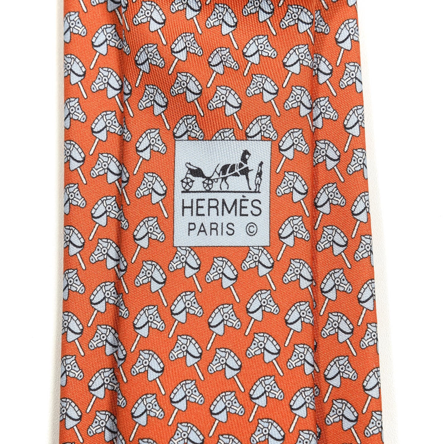 Hermes Printed Silk Mens Neck Tie Orange 3 of 3
