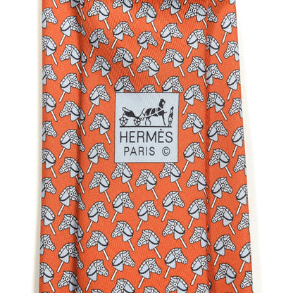 Hermes Printed Silk Mens Neck Tie Orange 3 of 3