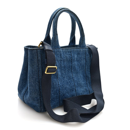 Prada Denim Small Logo Tote Bleu 3 of 9